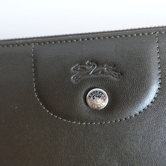 Longchamp Le Pliage Cuir Zip Around Long Continental Khaki Grey - Picture 8 of 16